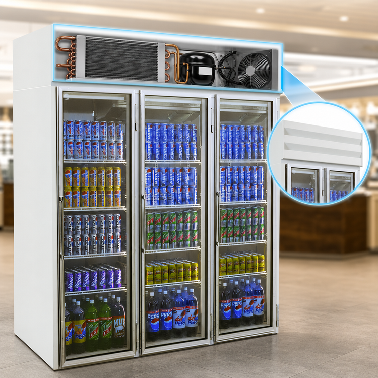 Product image #3 for Howard-McCray HMC GR75 Three-Section Glass Door Reach-In Refrigerator Merchandiser, 75 Cu. Ft., Top-Mount Self-Contained