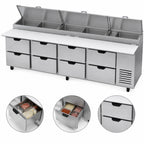 Thumbnail image #3 for Beverage Air DPD119HC-8 119-Inch Four-Section Pizza Prep Table with 8 Drawers, Refrigerated Pan Rail, and 19-Inch Cutting Board