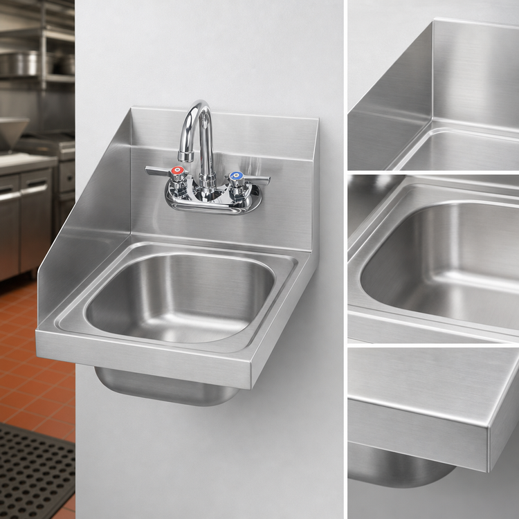 Product image #3 for Krowne 12-Inch Space Saver Wall-Mount Stainless Steel Hand Sink with Left Side Splash and Included Faucet