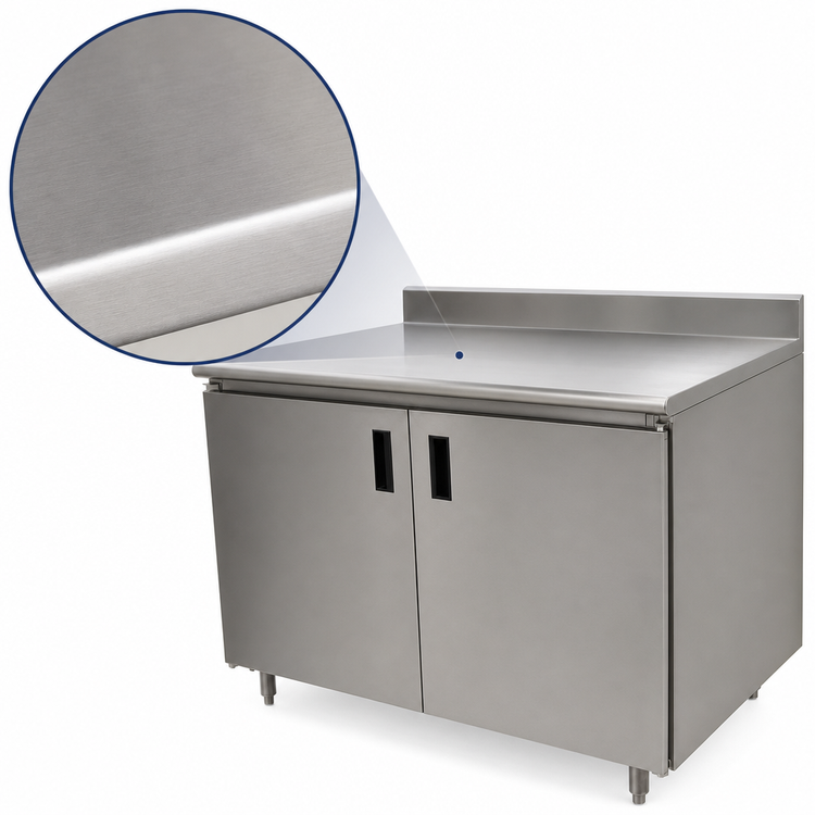 Product image #3 for Advance Tabco Special Value Economy Enclosed Work Table with Sliding Doors, 96 x 24 Inch, 16-Gauge 304 Stainless Steel Top, 5-Inch Backsplash