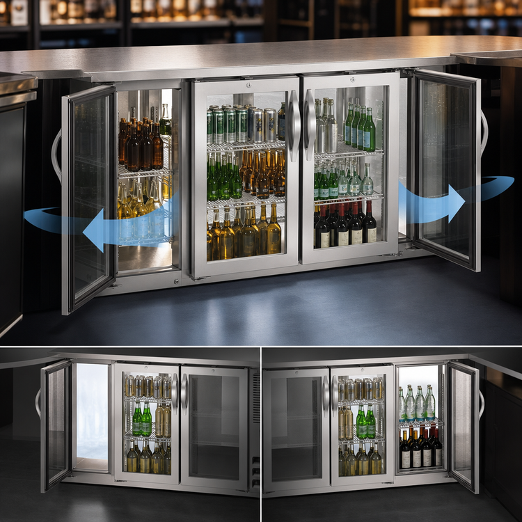 Product image #3 for Beverage-Air 48-Inch Refrigerated Pass-Thru Back Bar Refrigerator with 4 Glass Doors and Stainless Steel Top