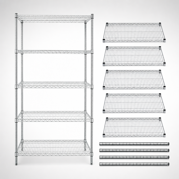 Product image #3 for Quantum 30"W x 18"D x 74"H Stationary 5-Shelf Wire Shelving Starter Kit, 304 Stainless Steel