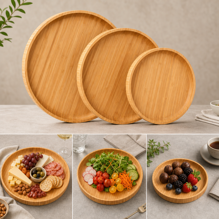 Product image #3 for Town Equipment Bamboo Serving Plate/Tray Set with 8", 10" and 12" Plates