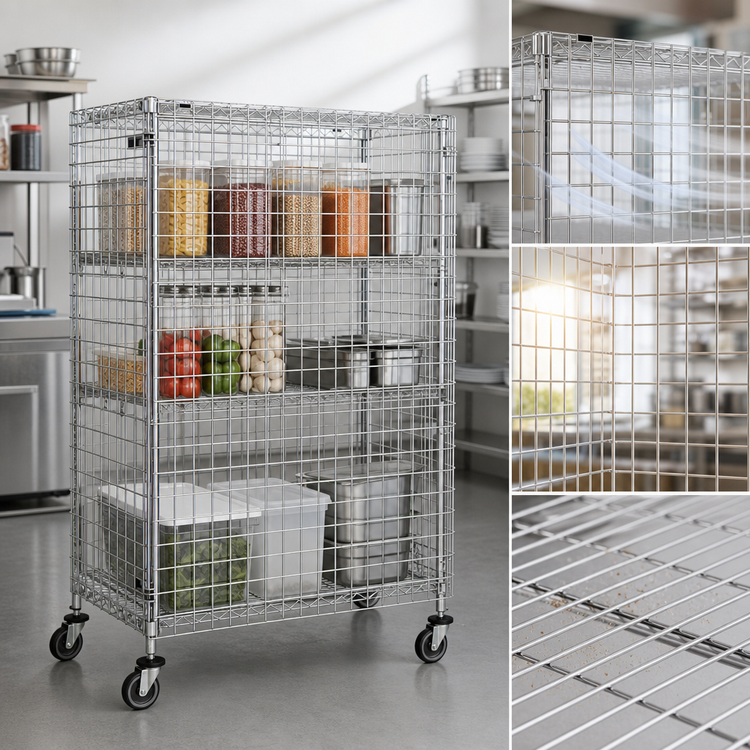 Product image #3 for Quantum Mobile Security Cage with 2 Intermediate Shelves, Chrome Finish, 36 x 21 x 69 Inches
