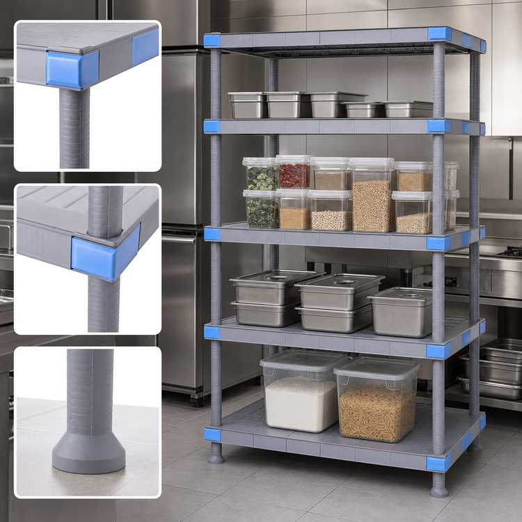 Product image #3 for Quantum Millenia 30"W x 21"D x 62"H Gray Polymer Stationary Starter Shelving Unit with 4 Solid Shelves
