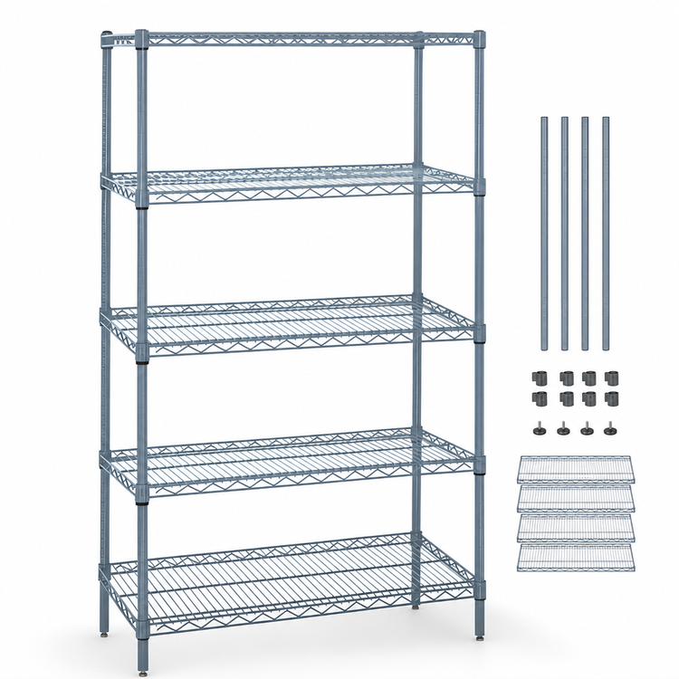 Product image #3 for Quantum Stationary Wire Shelving Starter Kit, 48 x 12 x 74 Inches, 5 Shelves, Gray Epoxy Antimicrobial Finish