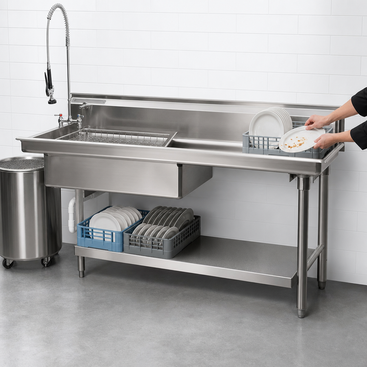 Product image #3 for Spec-Master 120-Inch Straight Soiled Dishtable with Pre-Rinse Sink, Right-to-Left Operation