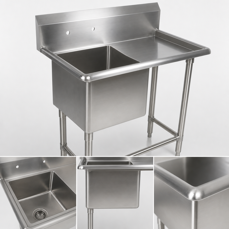 Product image #3 for John Boos Pro-Bowl 1-Compartment Stainless Steel Sink with Right Drainboard, 18" x 24" Bowl