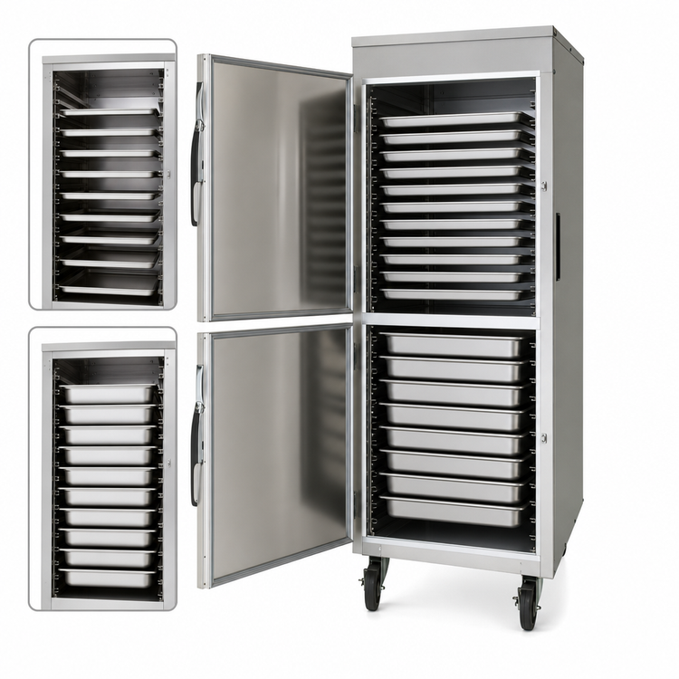 Product image #3 for Mobile Heated Holding and Transport Cabinet, Institutional Series, 15 Sheet Pan or 30 Hotel Pan Capacity, Dutch Split Doors