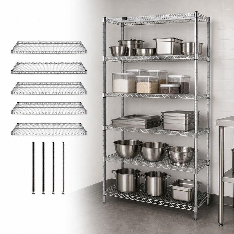Product image #3 for Chrome-Plated Wire Shelving Starter Kit with 5 Shelves, 48"W x 21"D x 74"H