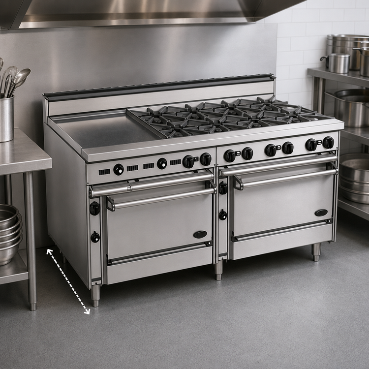Product image #3 for Jade Bistro 72-Inch Shallow-Depth Commercial Gas Range with 6 Open Burners, 36-Inch Griddle, and 2 Standard Ovens