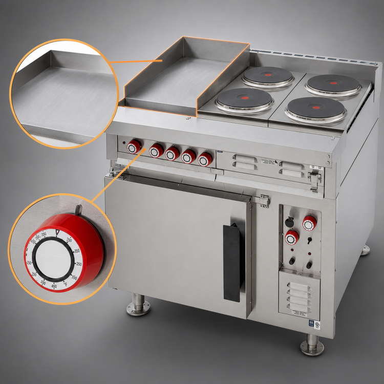 Product image #4 for Lang 36-Inch Heavy Duty Electric Range with 24-Inch Griddle, 2 French Plates, and Convection Oven Base