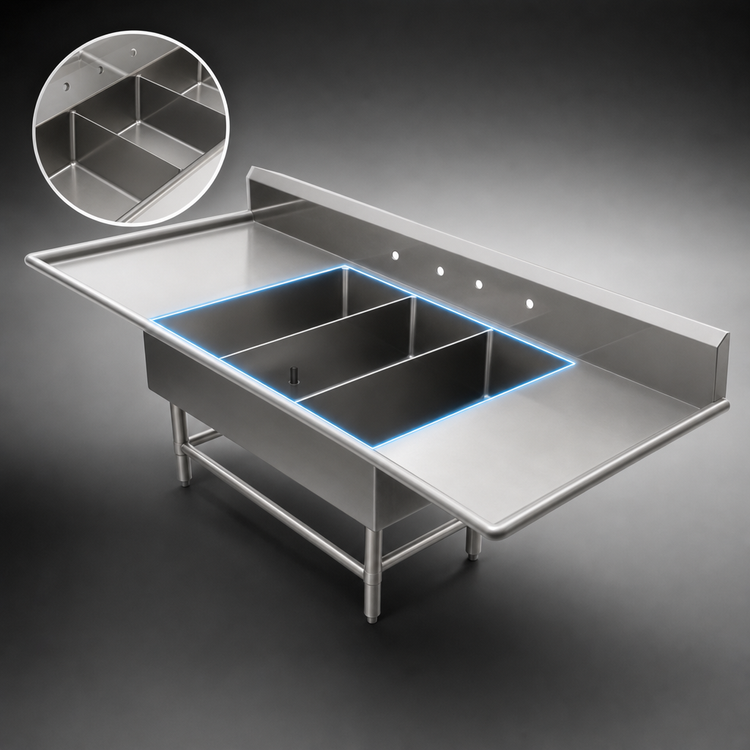 Product image #3 for John Boos Pro-Bowl 3-Compartment Platter Sink with Dual Drainboards, 81-1/4 Inch x 36-1/2 Inch x 43 Inch