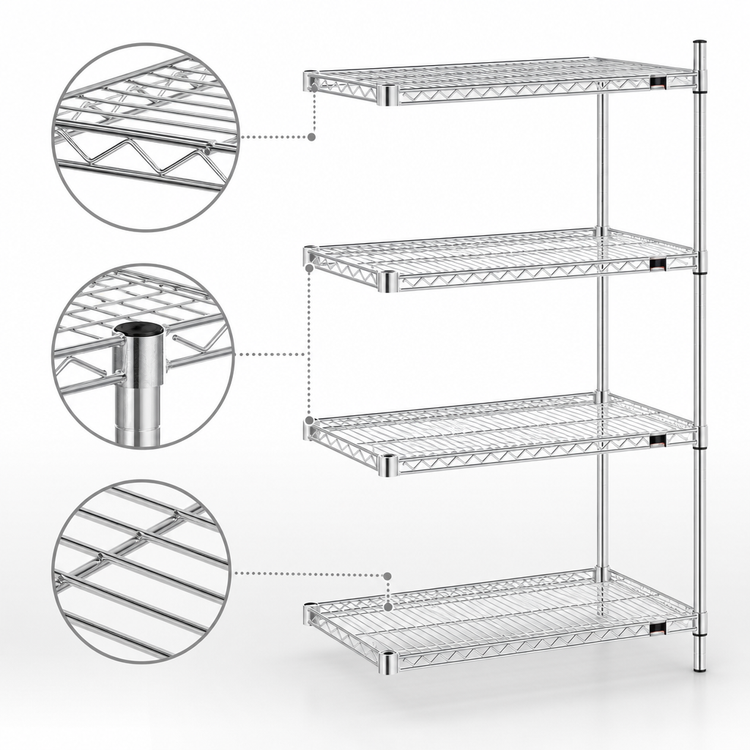 Product image #3 for Eagle Group 4-Tier Add-On Wire Shelving Unit, 24 x 18 x 63 Inches, Chrome-Plated
