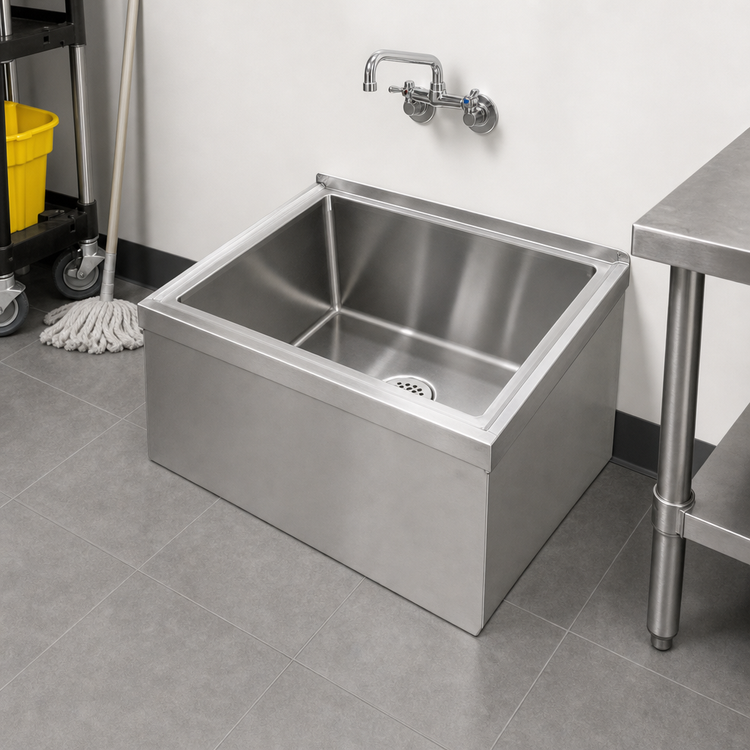 Product image #3 for John Boos Floor Mounted Stainless Steel Mop Sink with 24" x 24" x 6" Compartment