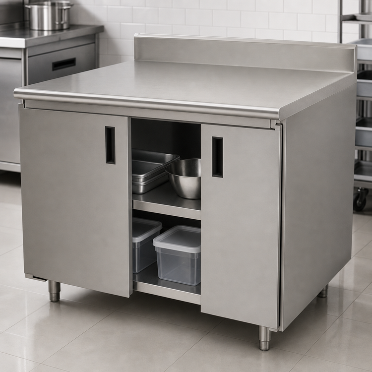 Product image #3 for Advance Tabco Special Value Economy Enclosed Work Table, 48 x 24 Inches, 16 Gauge 304 Stainless Steel Top, 5-Inch Backsplash