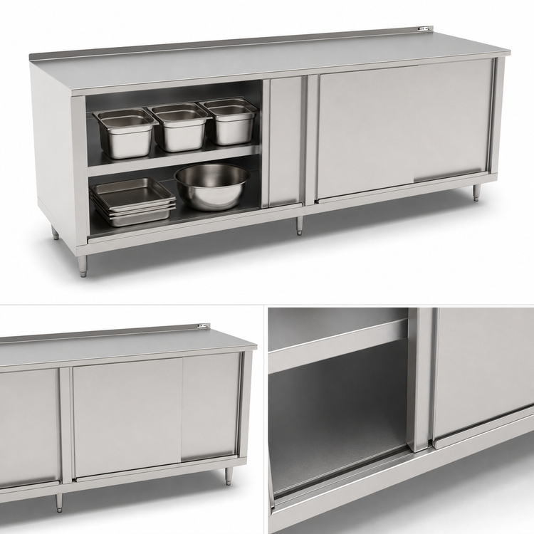 Product image #3 for John Boos Enclosed Stainless Steel Work Table with Sliding Door Cabinet Base, 144 x 24 Inches