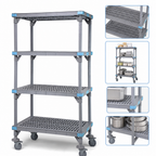 Thumbnail image #3 for Quantum Millenia QPM187274VS-4 Mobile 4-Shelf Open Grid Polymer Starter Shelving Unit, 72 x 18 x 74 Inches, Gray