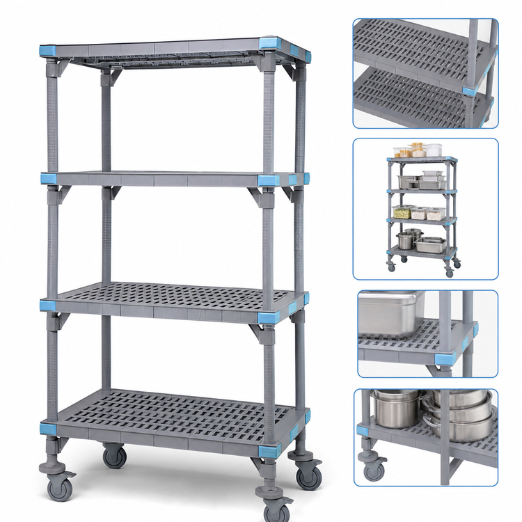 Product image #3 for Quantum Millenia 4-Shelf Mobile Open Grid Polymer Starter Shelving Unit, 72 x 18 x 74 Inches