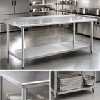 Thumbnail image #3 for Eagle Group Budget Series UT30108SB 108-Inch x 30-Inch 430 Stainless Steel Work Table with Rear Upturn and Adjustable Undershelf