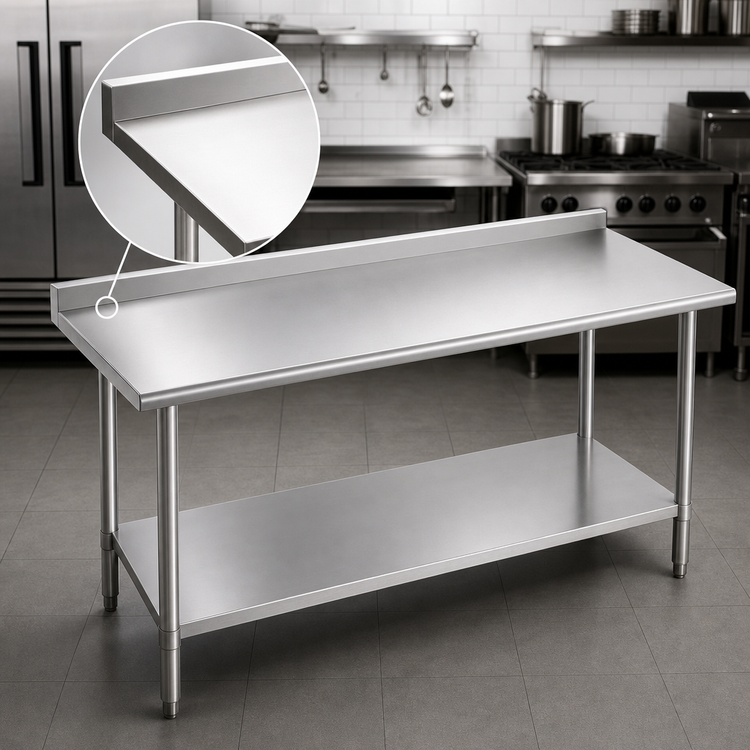 Product image #3 for Duke Stainless Steel Work Table with 1-1/8-Inch Straight Riser and Undershelf, 84 x 30 Inches