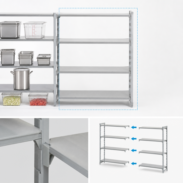 Product image #4 for Cambro Camshelving Premium 4-Shelf Solid Add-On Shelving Unit, 18"D x 30"W x 64"H, Speckled Gray