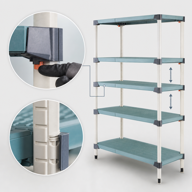 Product image #3 for MetroMax Q 4-Shelf Stationary Polymer Shelving Starter Unit, 48W x 21D x 63H