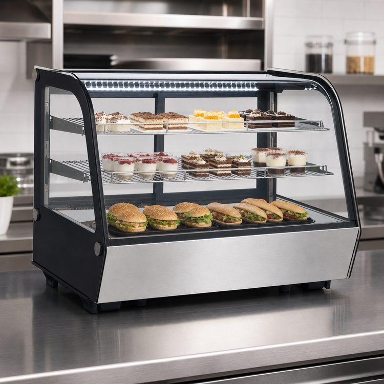 Product image #3 for Full-Service Countertop Refrigerated Display Case, 34-Inch, 5.65 Cu. Ft., Curved Glass Front, Sliding Rear Doors