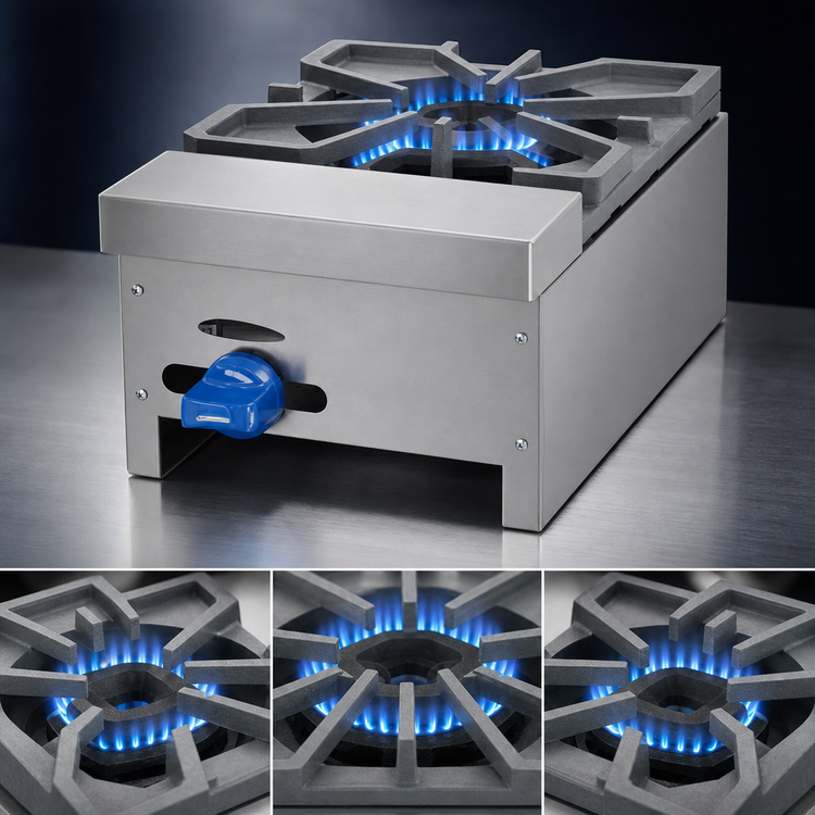 Product image #3 for Comstock-Castle FHP3 Countertop Gas Hot Plate, 36 Inch Wide, 3 Burner, Stainless Steel, Without Legs