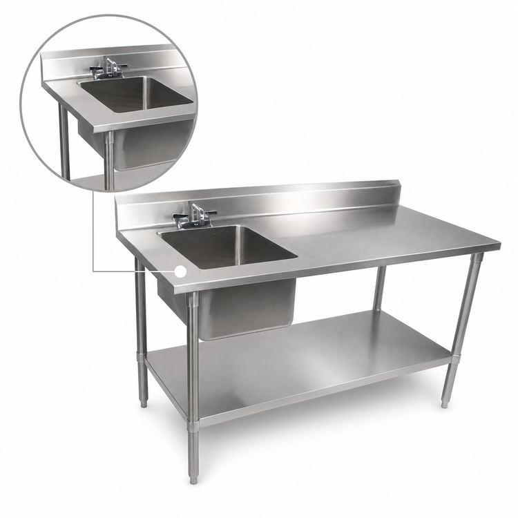Product image #3 for John Boos 72-Inch Stainless Steel Work Table With Prep Sink, Left Bowl, 5-Inch Backsplash, and Undershelf