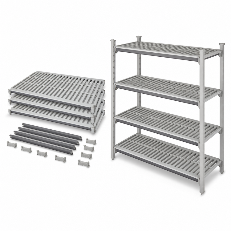 Product image #3 for Cambro Camshelving Elements XTRA Universal Shelf Kit, 18 x 48 Inch, 4-Shelf Vented, Speckled Gray