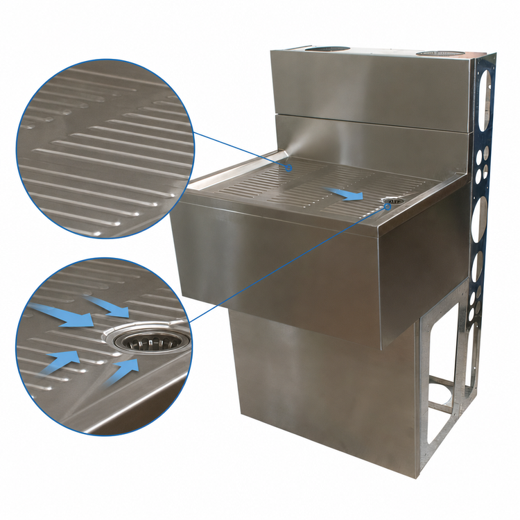 Product image #3 for 48-Inch x 18-Inch Modular Underbar Drain Board with Included Drain, 304 Stainless Steel