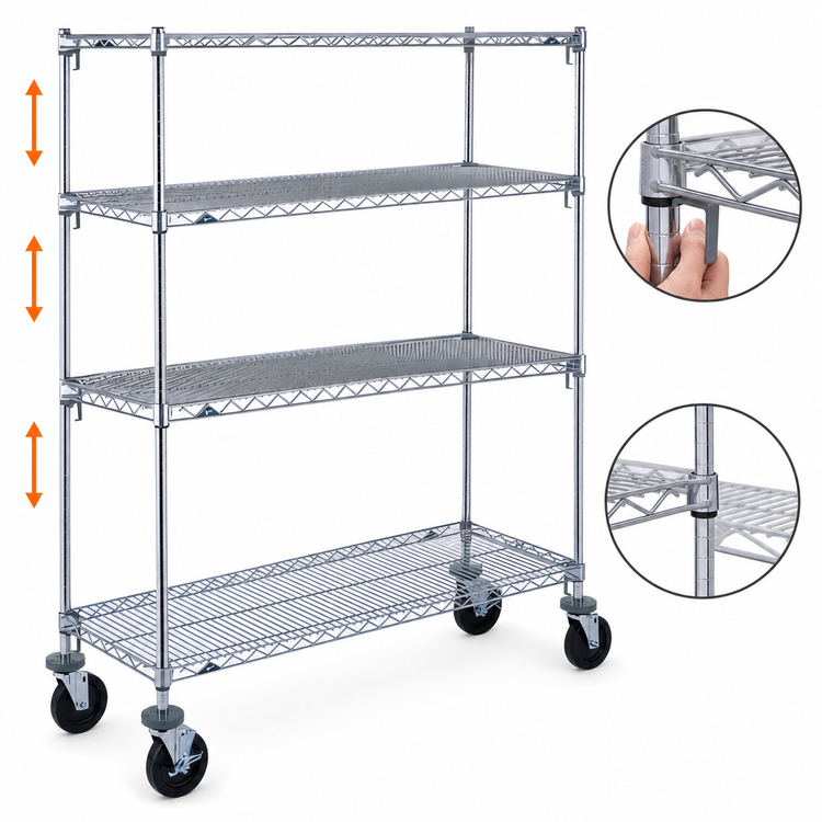 Product image #3 for Metro Super Erecta Super Adjustable Wire Stem Caster Cart, 36 x 21 x 69 Inches, 4 Shelves, Chrome