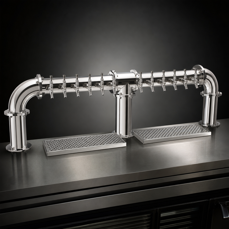Product image #3 for Glastender Pipe Bridge Draft Dispensing Tower, Countertop, 12 Faucets, Mirror Finish, Air Cooled