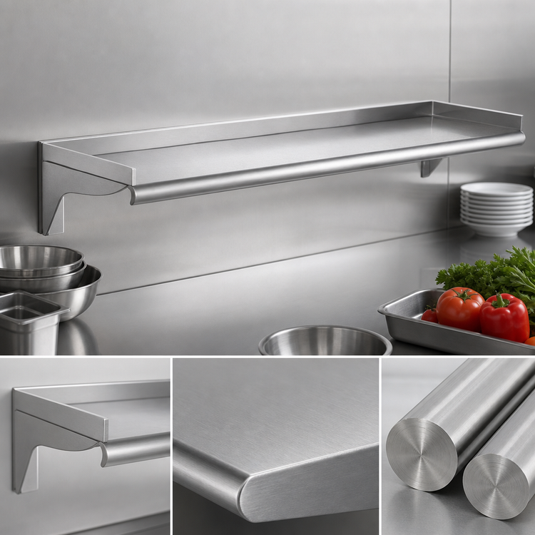 Product image #3 for Eagle Group 84 Inch x 10 Inch Wall-Mounted 16 Gauge 304 Stainless Steel Shelf