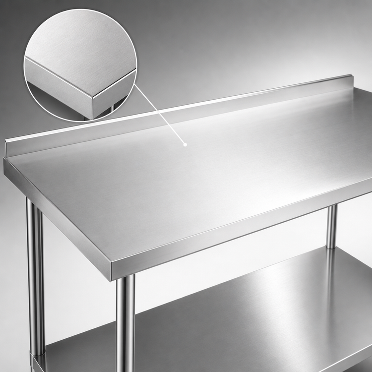 Product image #3 for 72-Inch x 24-Inch 18-Gauge 304 Stainless Steel Work Table with 2-Inch Rear Backsplash and Undershelf