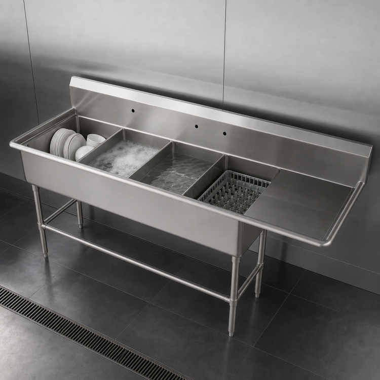 Product image #3 for John Boos Pro-Bowl 4-Compartment Sink with Right Drainboard, 106-3/16"W x 23-1/2"D x 44-1/16"H