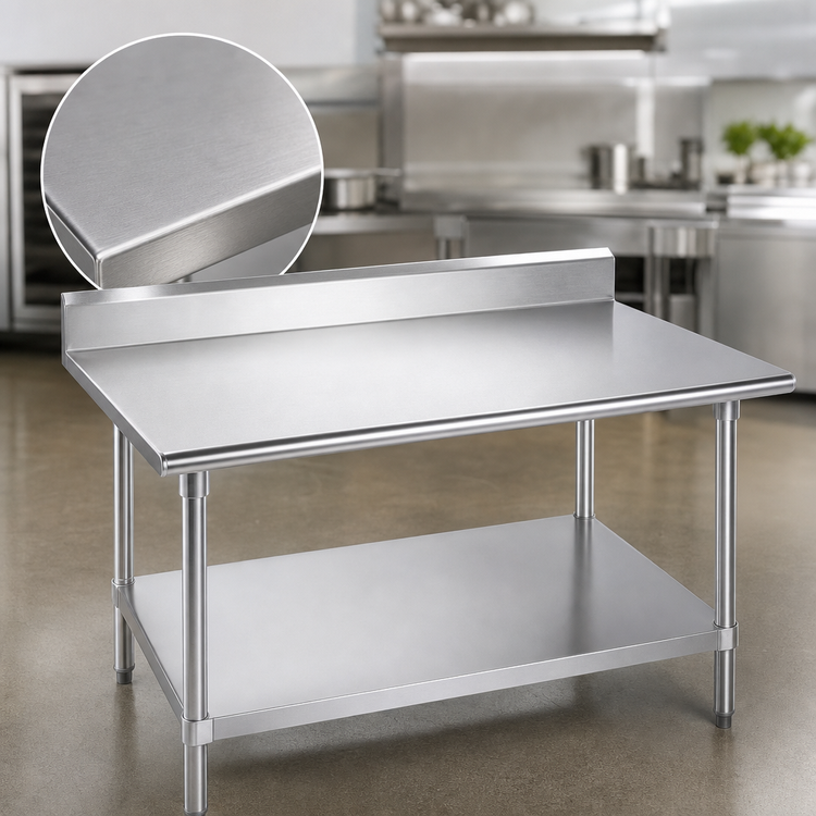 Product image #3 for Advance Tabco 48" x 36" 304 Stainless Steel Work Table with 5" Backsplash and Adjustable Galvanized Undershelf