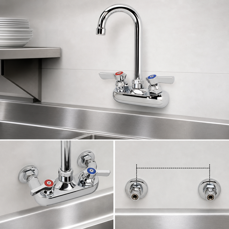 Product image #3 for Krowne Silver Series Commercial Wall-Mounted Gooseneck Faucet with 4-Inch Centers and 3-1/2-Inch Spout