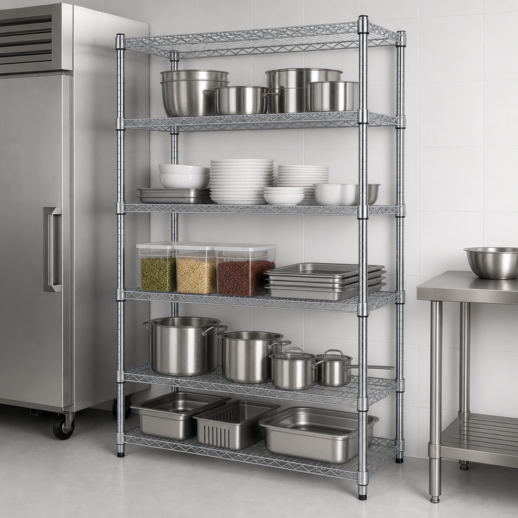 Product image #3 for Quantum Stationary Wire Shelving Starter Kit, 72W x 12D x 63H, 5 Shelves, 304 Stainless Steel
