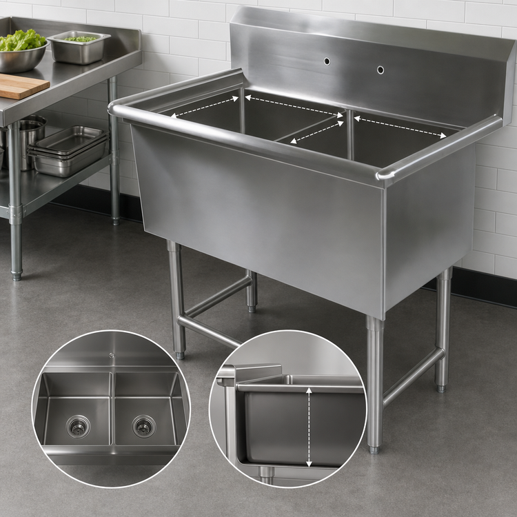 Product image #3 for John Boos Pro-Bowl 2-Compartment Stainless Steel Sink, 18" x 24" Bowls, 10" Backsplash