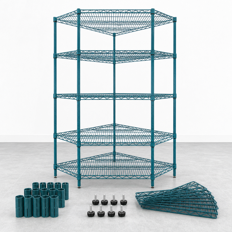 Product image #3 for Quantum 5-Shelf Stationary Wire Shelving Starter Kit, 42 Inch Wide x 24 Inch Deep, Green Epoxy Antimicrobial