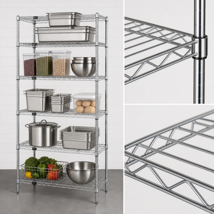 Product image #3 for Quantum 24 x 21 x 86 Inch Chrome-Plated Stationary Wire Shelving Starter Kit with 5 Shelves