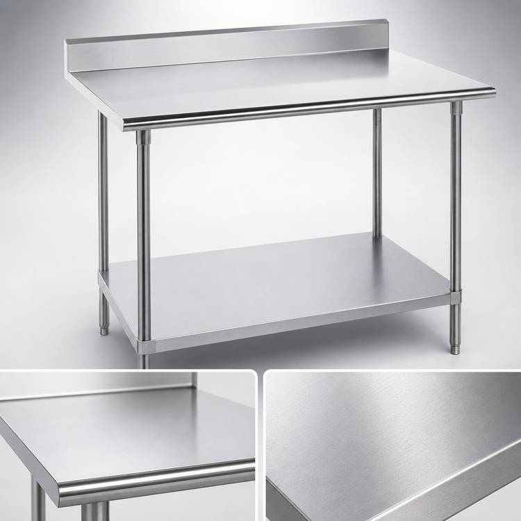Product image #3 for Advance Tabco Stainless Steel Work Table with 5-Inch Backsplash, Galvanized Undershelf, 120 x 30 Inches