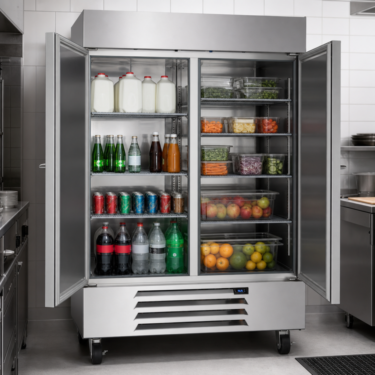 Product image #3 for Beverage-Air Horizon Series Two-Section Reach-In Refrigerator with Solid Hinged Doors, 46.15 Cu. Ft., Bottom-Mounted Refrigeration