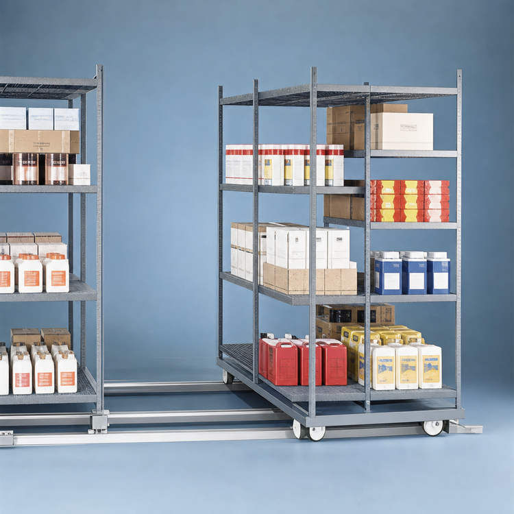 Product image #3 for Metro qwikTRAK Double-Deep High-Density Mobile Unit Kit for Super Erecta Track Shelving, 21 Inch, Metroseal 3 Epoxy-Coated Finish