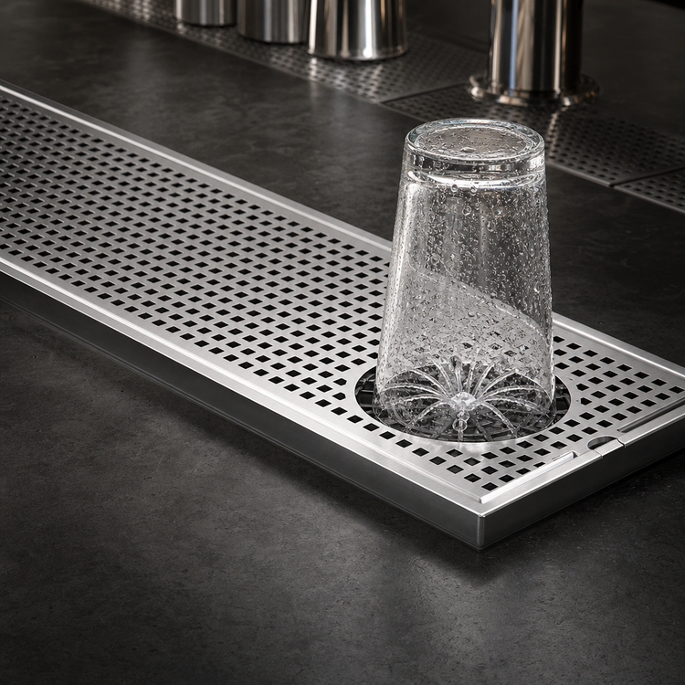 Product image #3 for Micro Matic 45-Inch x 8-Inch Surface Mount Stainless Steel Drip Tray with Integral Glass Rinser