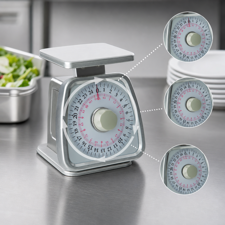 Product image #3 for Taylor Precision Analog Dual-Measure Portion Control Food Scale with Rotating Dial, 25 lb. x 2 oz. / 11 kg x 50 g Capacity, Stainless Steel