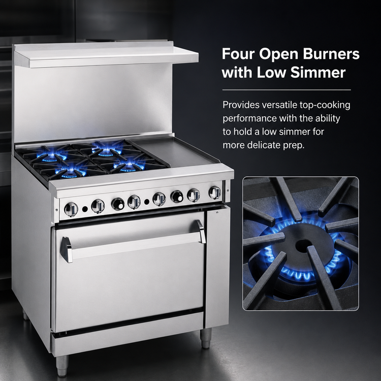 Product image #3 for Imperial Pro Series 36-Inch Gas Restaurant Range with 4 Open Burners, 12-Inch Griddle, and Standard Oven