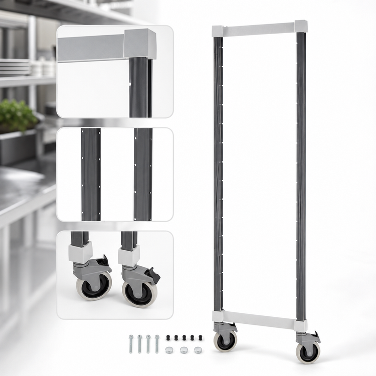 Product image #3 for Cambro Camshelving Elements XTRA Mobile Post Kit, 21-1/2"W x 64"H, Speckled Gray